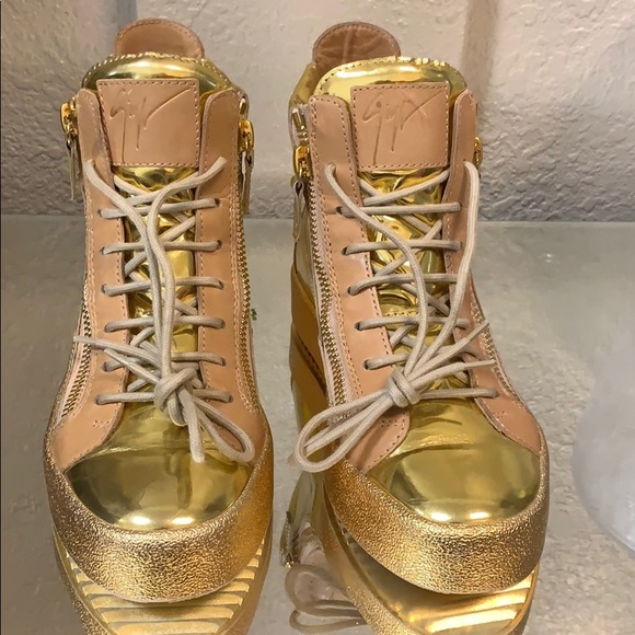 high top gold sneakers